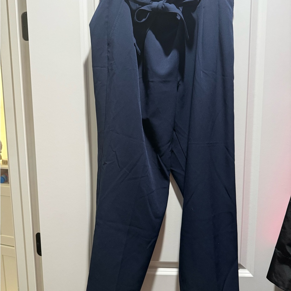 Navy Tie-Waist Pants